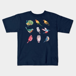 hand drawn watercolor birds collection Kids T-Shirt